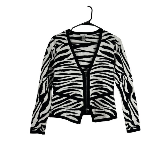 Vintage 90s Cache Sweater Zip Up Cardigan Zebra Safari Print Women's Medium - Picture 1 of 9